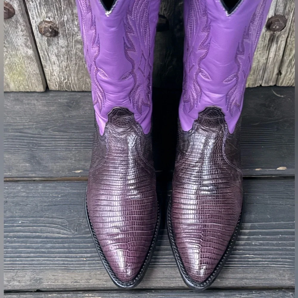 Vintage Purple Tony Lama Exotic Leather Women's Cowboy Boots - Picture 3 of 8